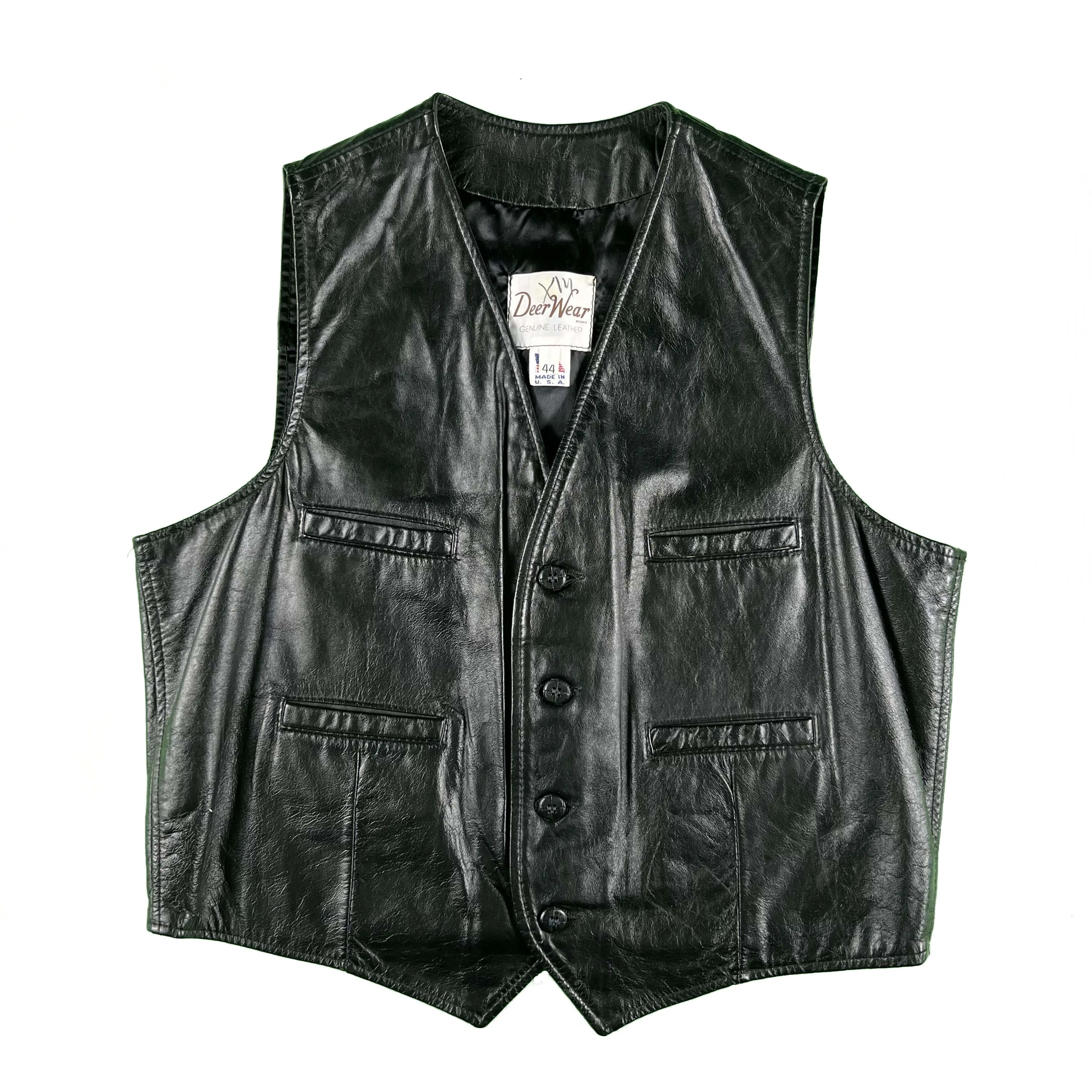 70s Black Leather Vest- M