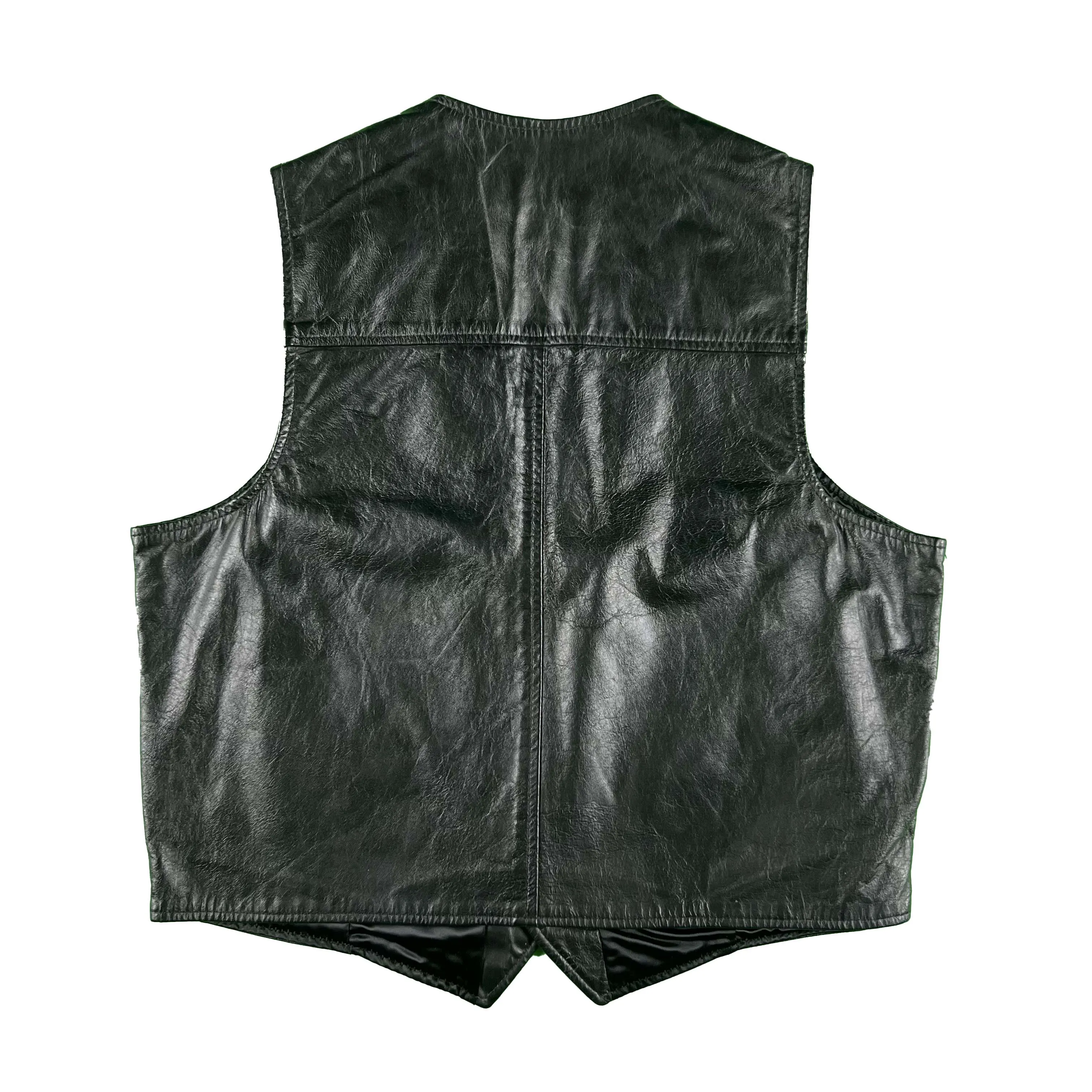 70s Black Leather Vest- M