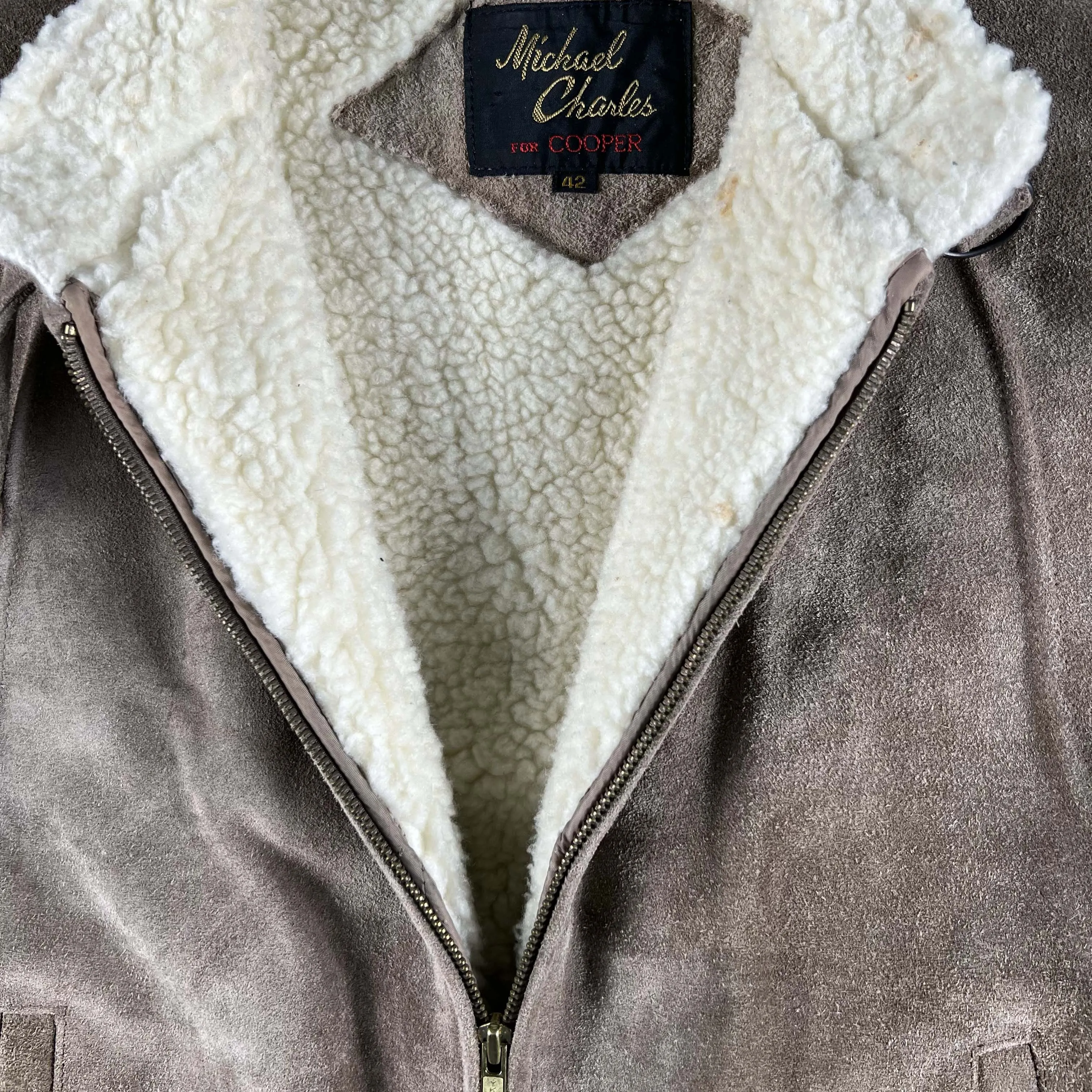 80s Sherpa Lined Suede Leather Bomber Jacket- L
