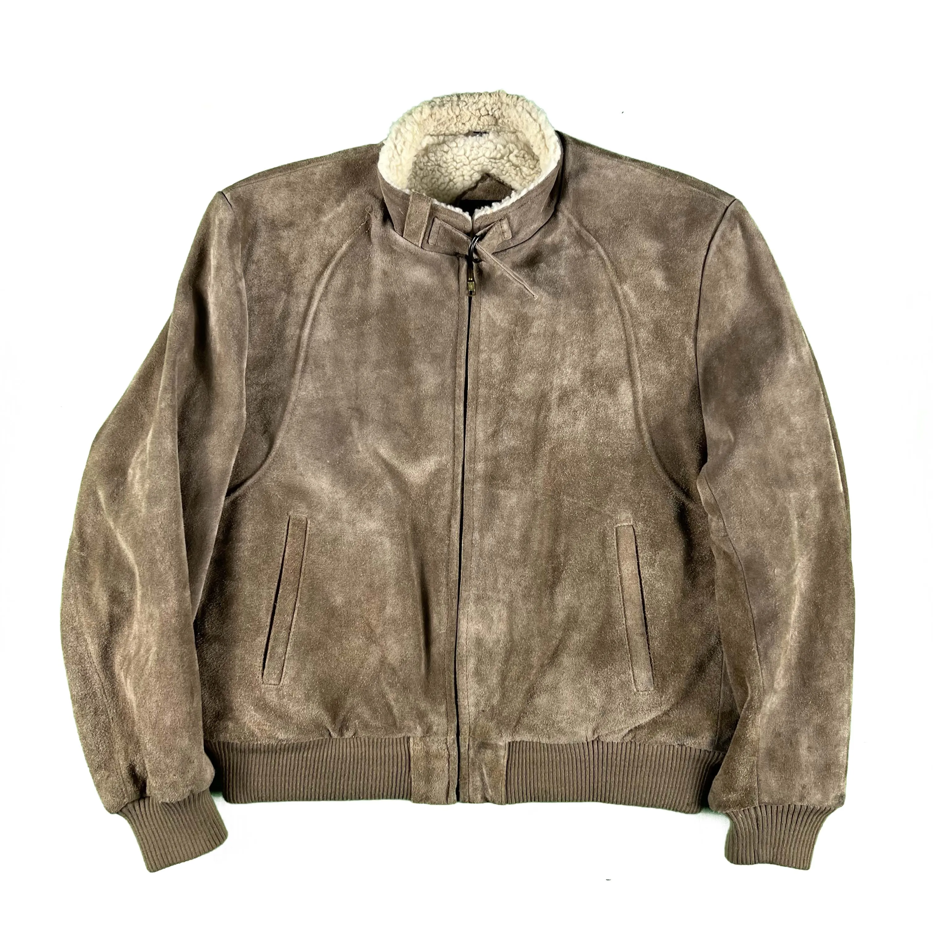 80s Sherpa Lined Suede Leather Bomber Jacket- L