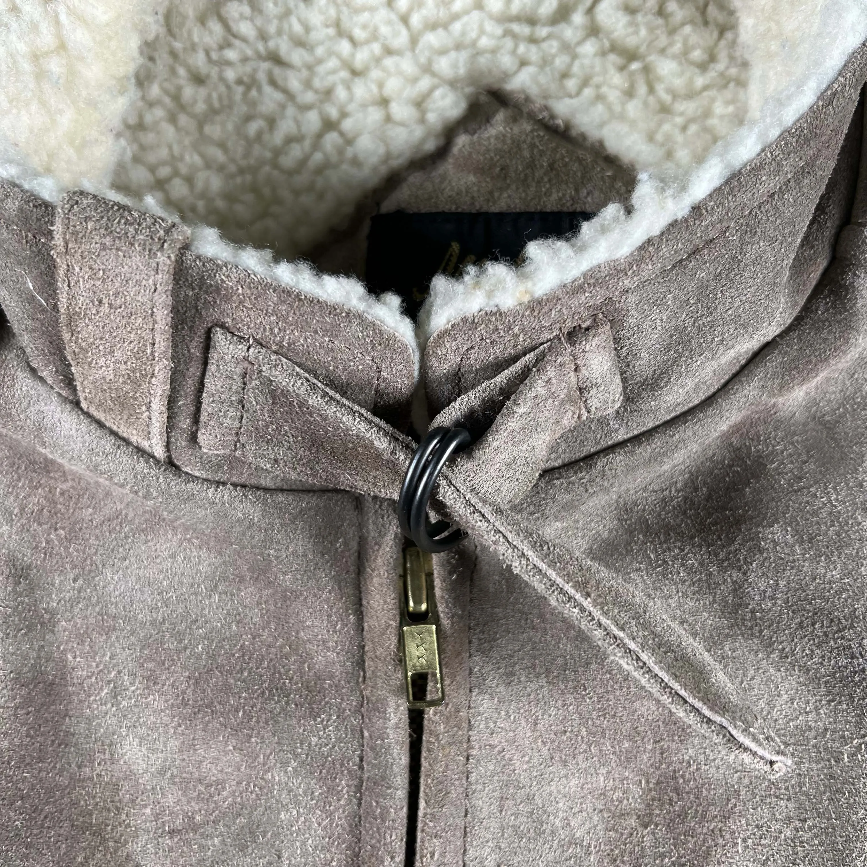 80s Sherpa Lined Suede Leather Bomber Jacket- L
