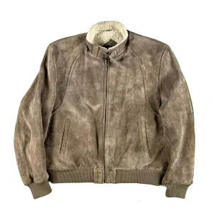 80s Sherpa Lined Suede Leather Bomber Jacket- L