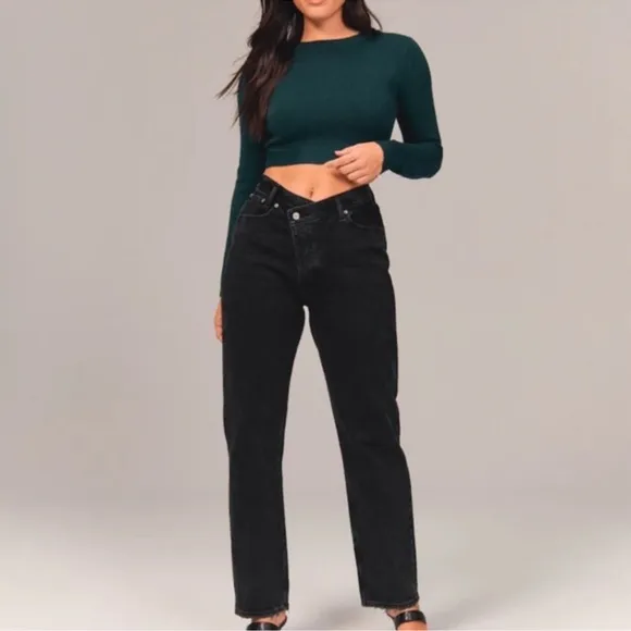 A&amp;F “The dad high rise” asymmetric criss cross waistband washed black grey gray