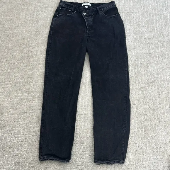 A&amp;F “The dad high rise” asymmetric criss cross waistband washed black grey gray