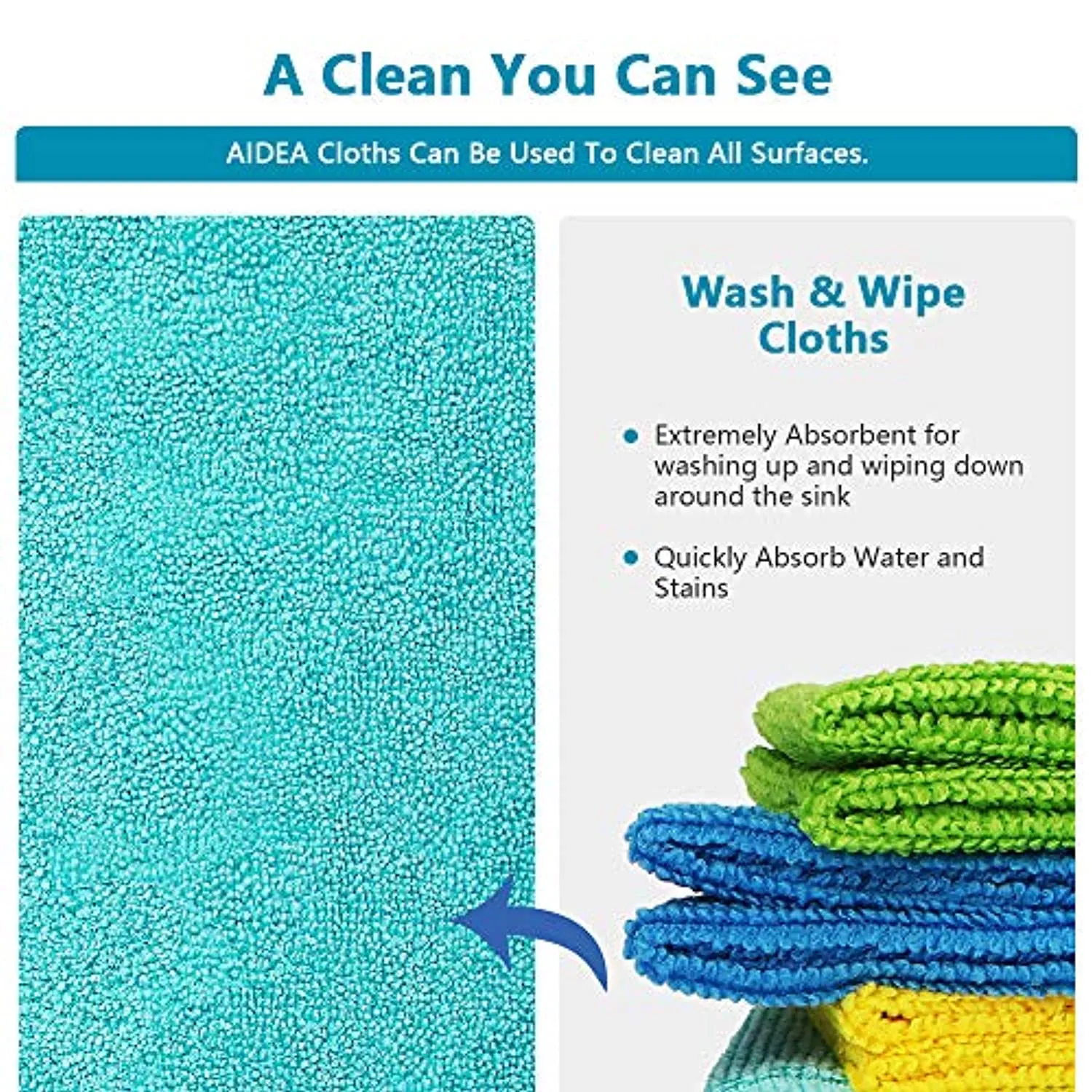 AIDEA Microfiber Cleaning Cloths-100PK, Softer and More Absorbent, Lint-Free, Wash Cloth for Home, Kitchen, Car, Window (12in.x12in.)