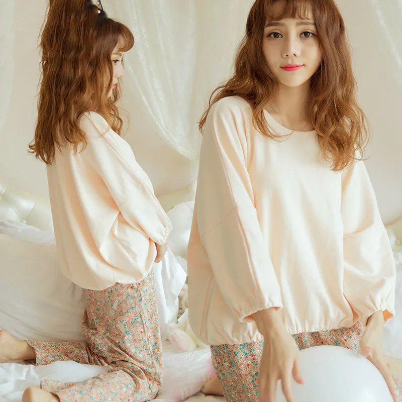 Autumn And Winter Milk Silk Korean Floral Long-sleeved Trousers Pajamas Suit For Women