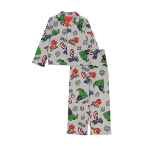 Avengers Boys Pajama Set, Long Sleeve Coat-Style Top and Pants 2PC PJ Outfit, 4-10, Gray