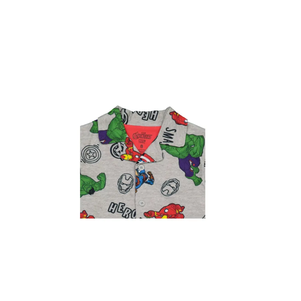 Avengers Boys Pajama Set, Long Sleeve Coat-Style Top and Pants 2PC PJ Outfit, 4-10, Gray