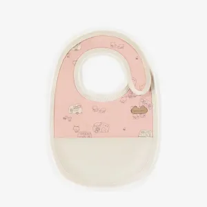 Bavoir rose à motifs en coton biologique, naissance || Pink patterned bib in organic cotton, newborn