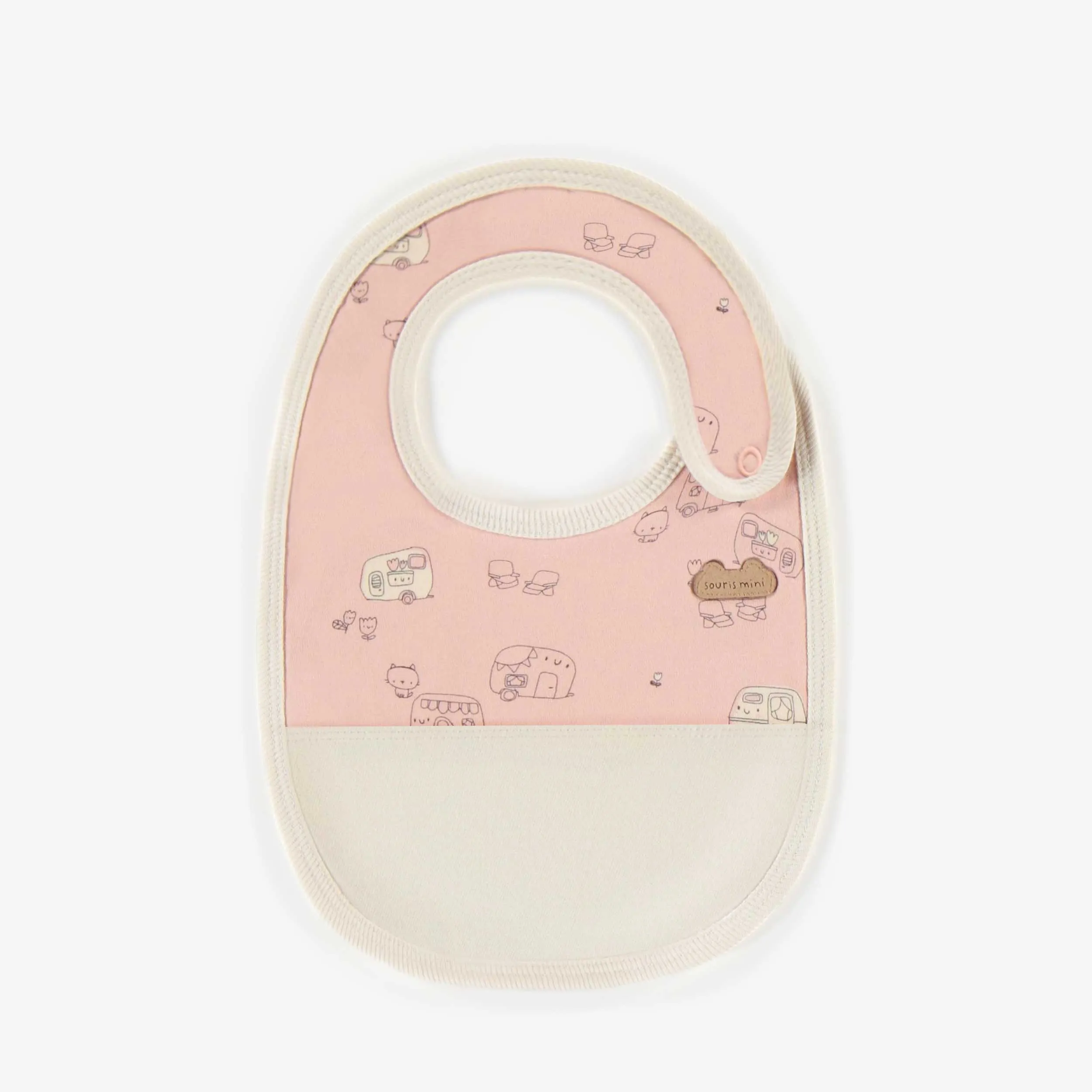 Bavoir rose à motifs en coton biologique, naissance || Pink patterned bib in organic cotton, newborn