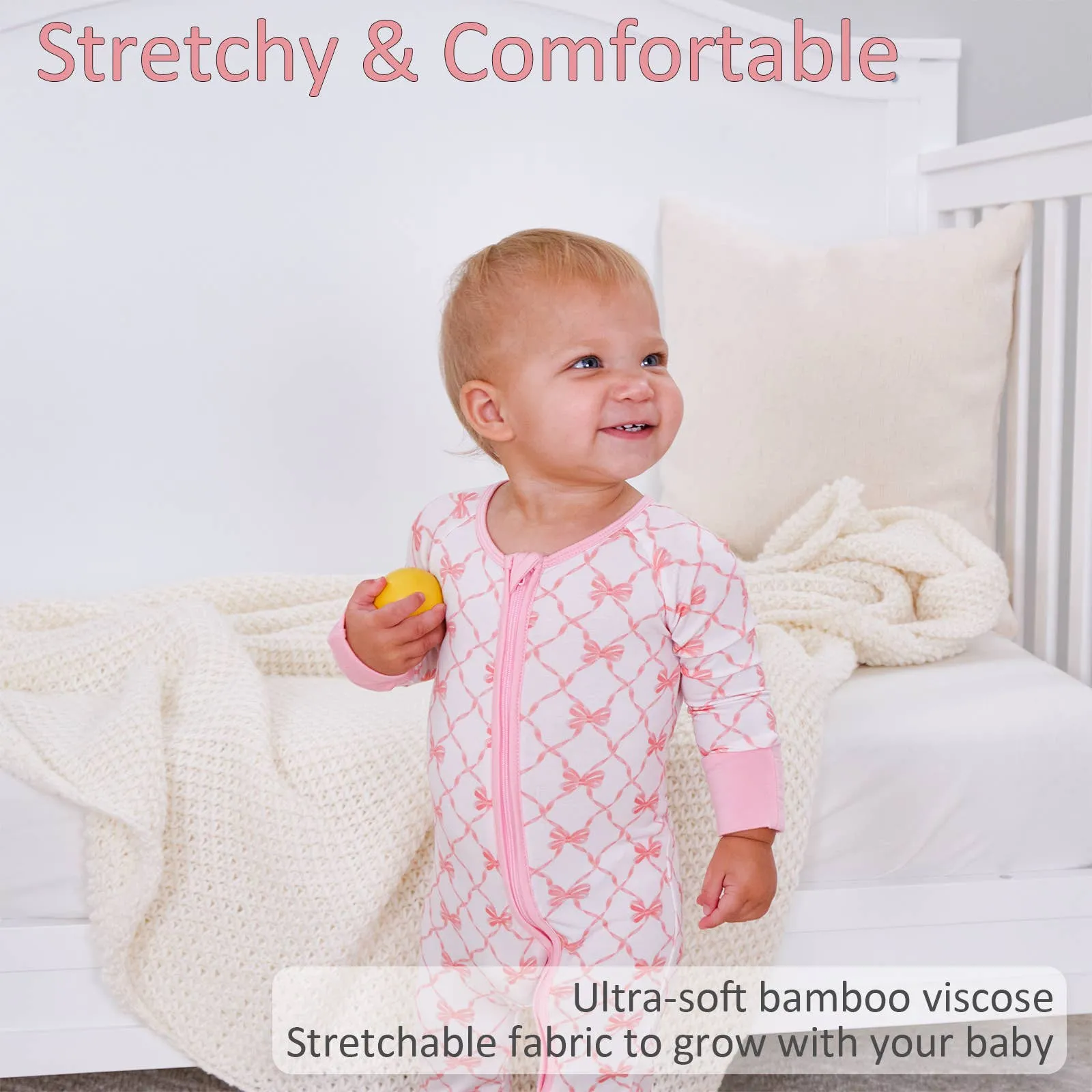 Beautiful Bows Baby Bamboo Pajamas, 2-Way Zipper Romper