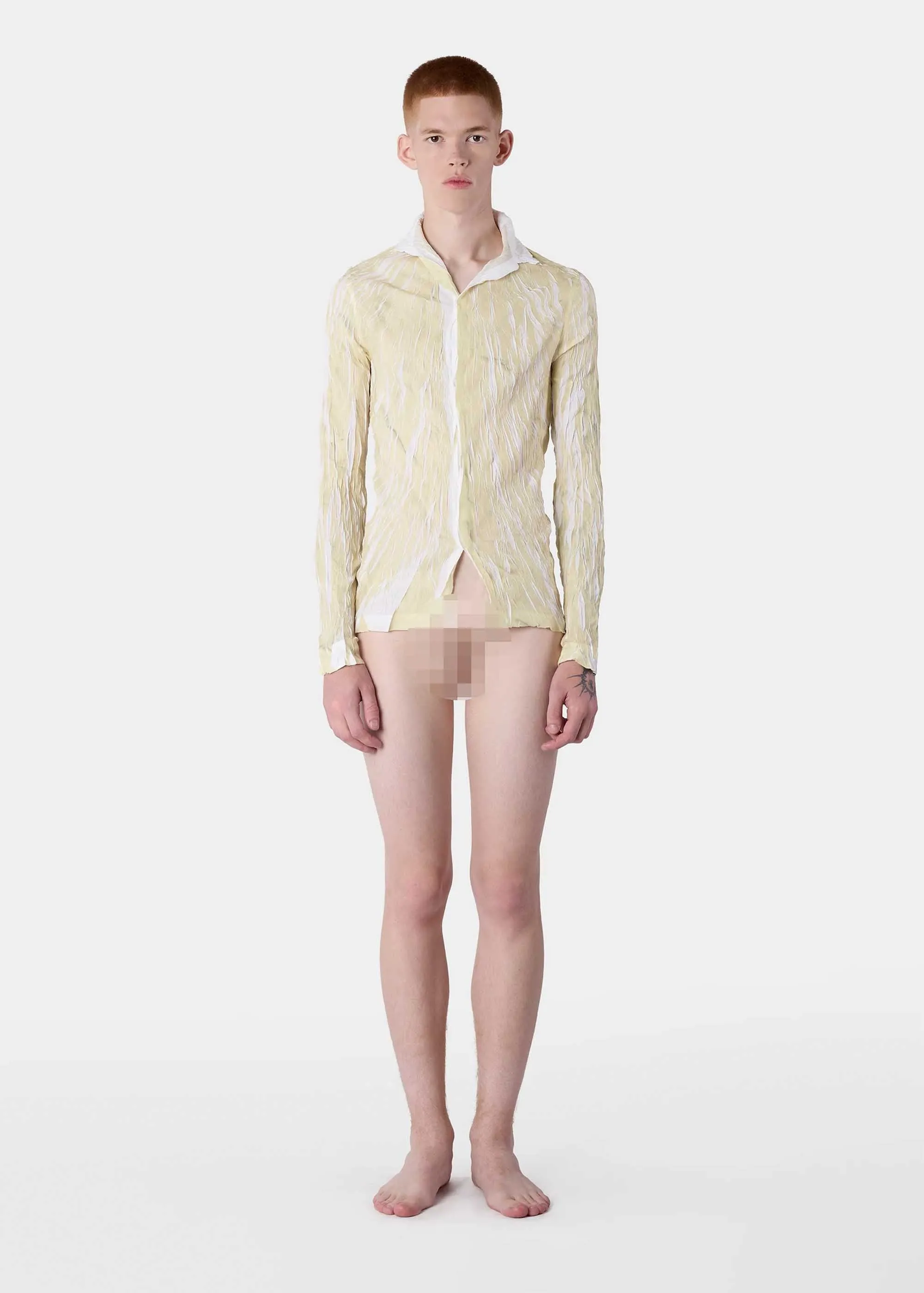 Beige Crinkle Pleat Shirt