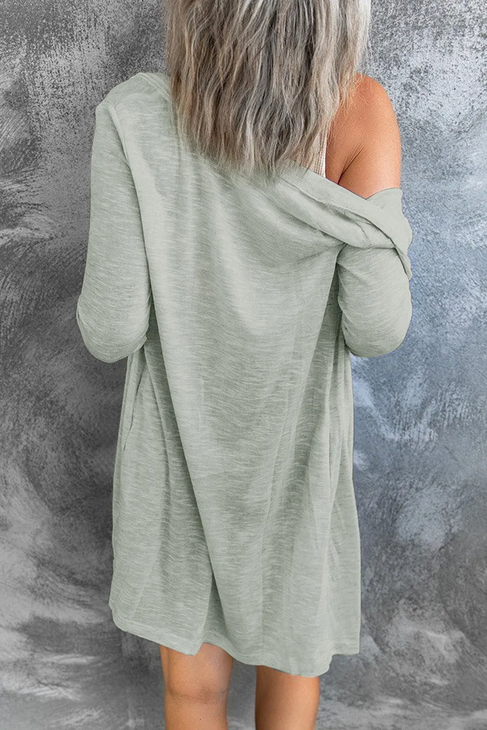 Beige Solid Color Open-Front Buttons Cardigan