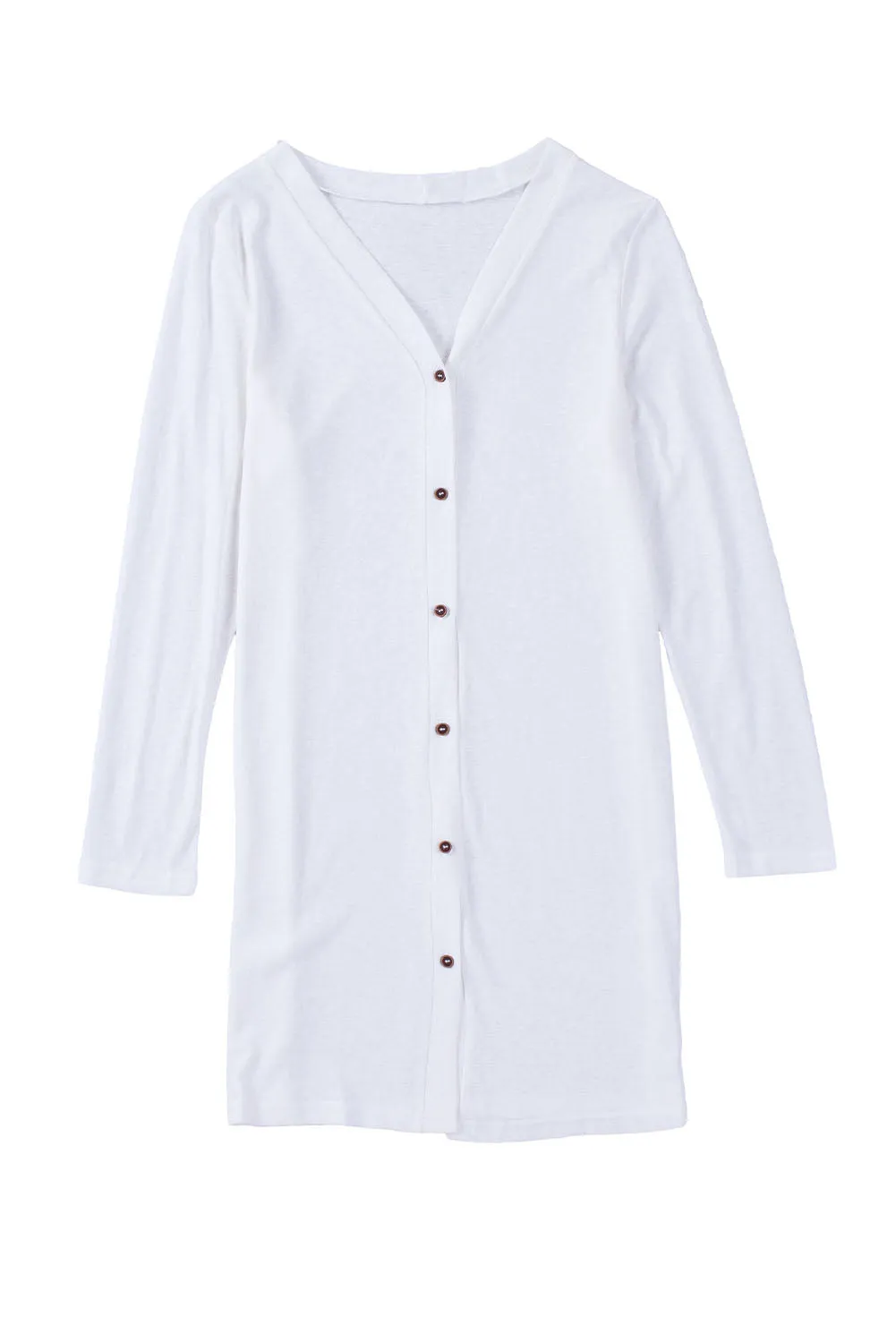 Beige Solid Color Open-Front Buttons Cardigan