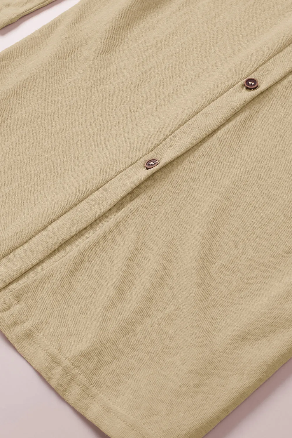 Beige Solid Color Open-Front Buttons Cardigan