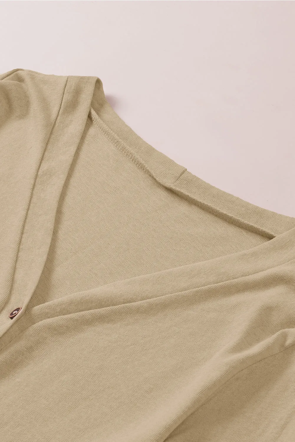 Beige Solid Color Open-Front Buttons Cardigan