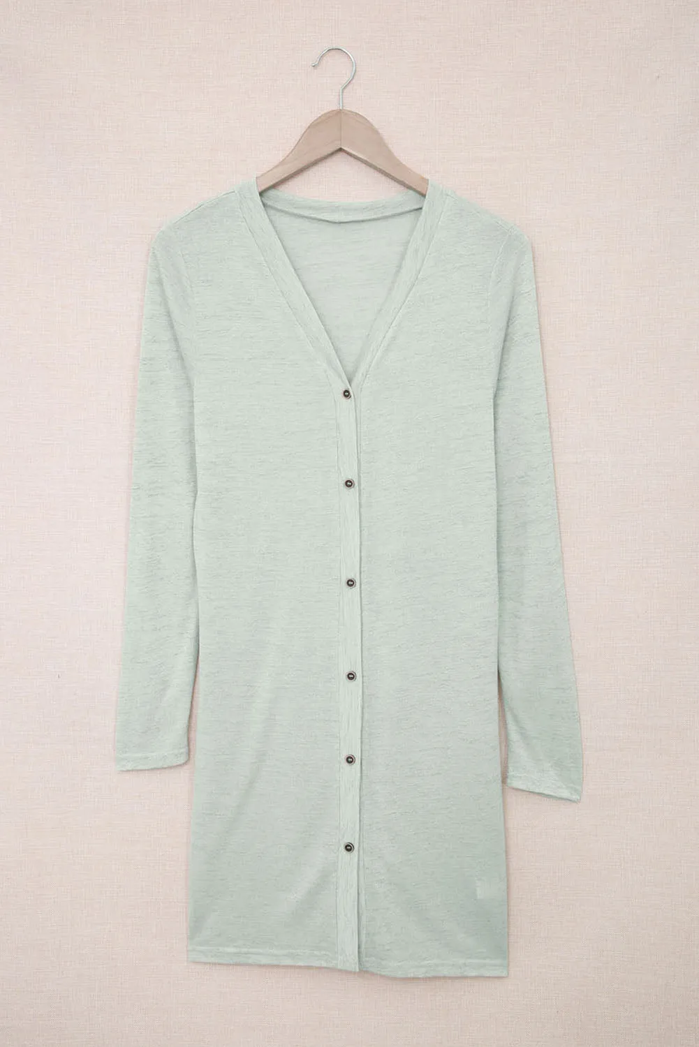 Beige Solid Color Open-Front Buttons Cardigan