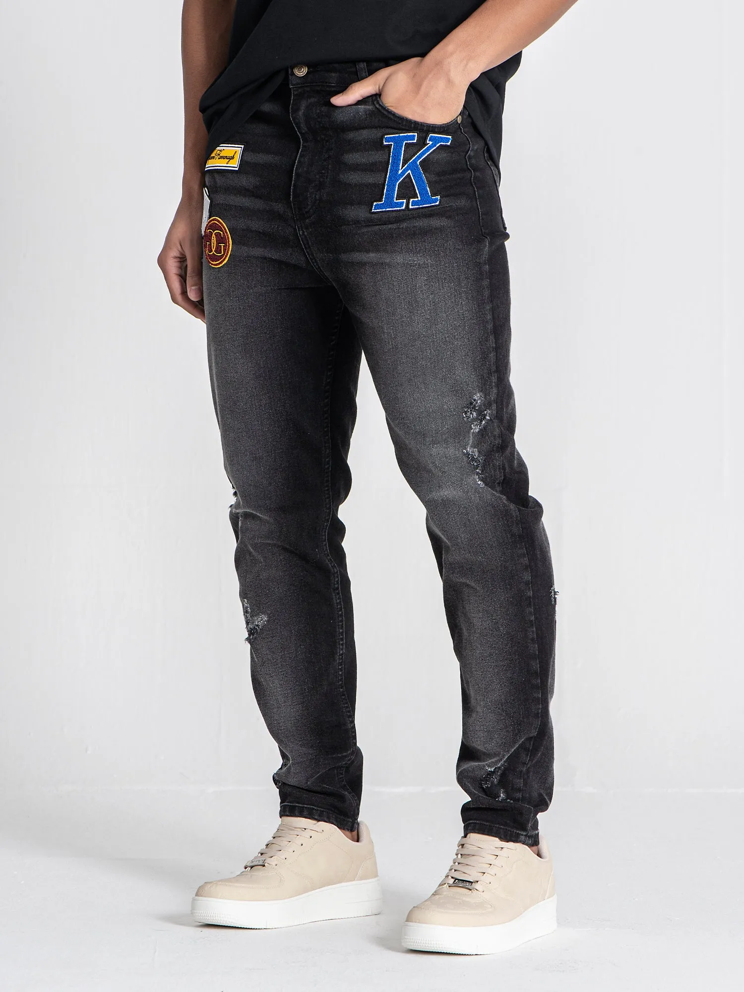 Black Collage Patch Jeans