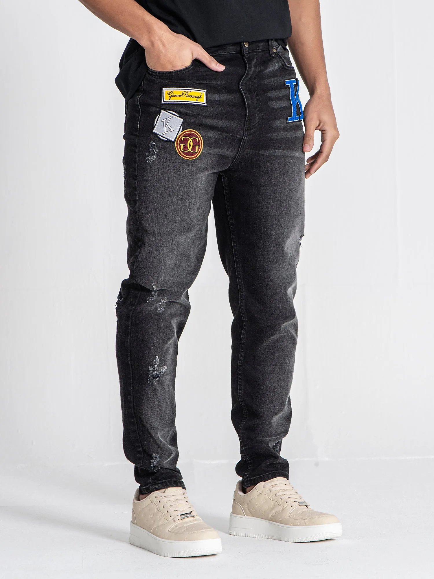 Black Collage Patch Jeans