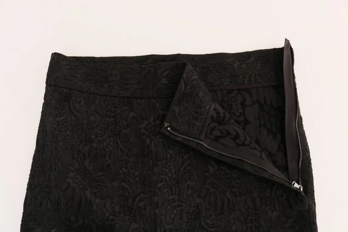 Black Floral Brocade High Waist Pants