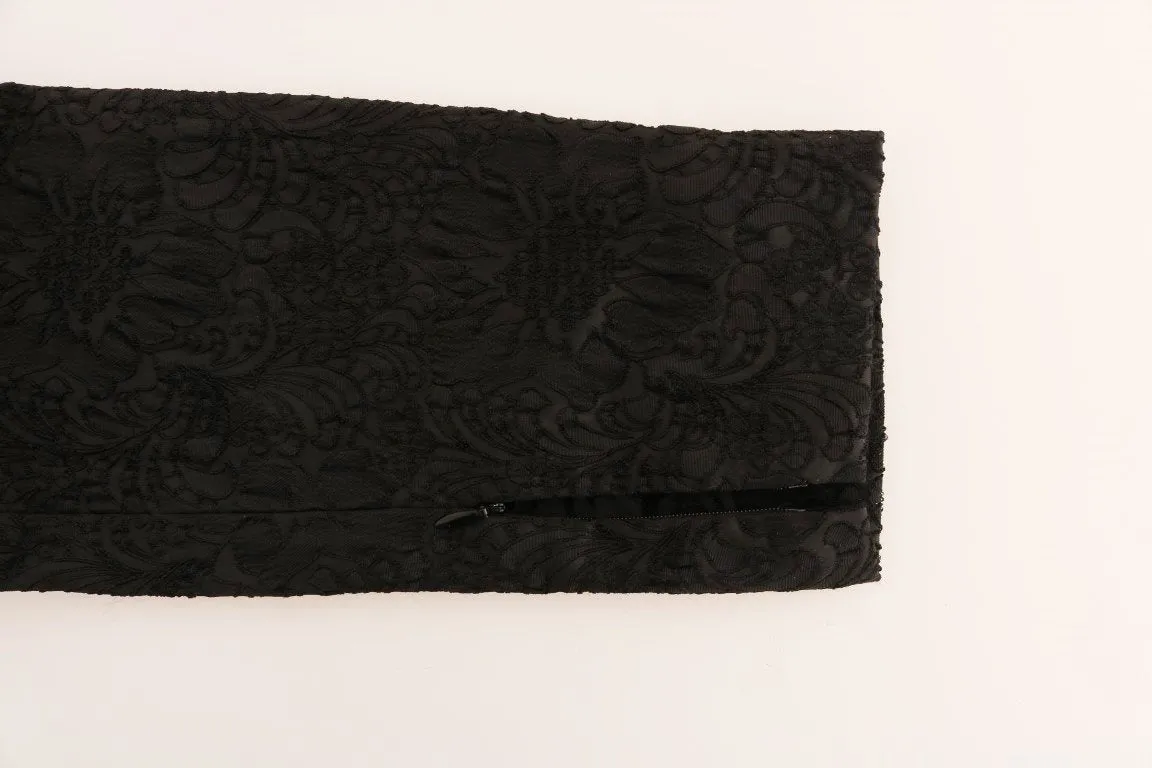 Black Floral Brocade High Waist Pants