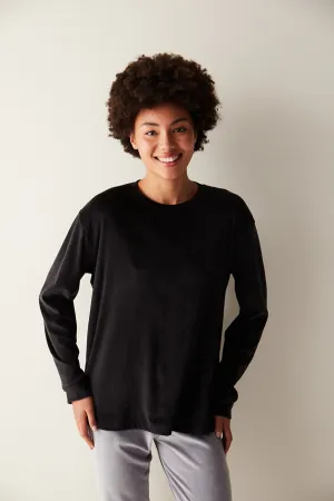 Black Fuzzy Sweatshirt PJ Top