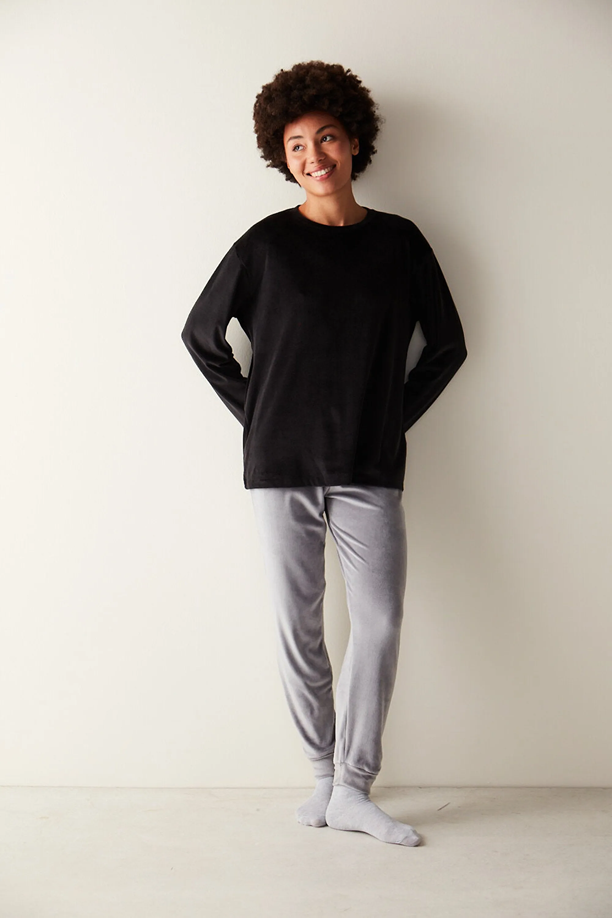 Black Fuzzy Sweatshirt PJ Top