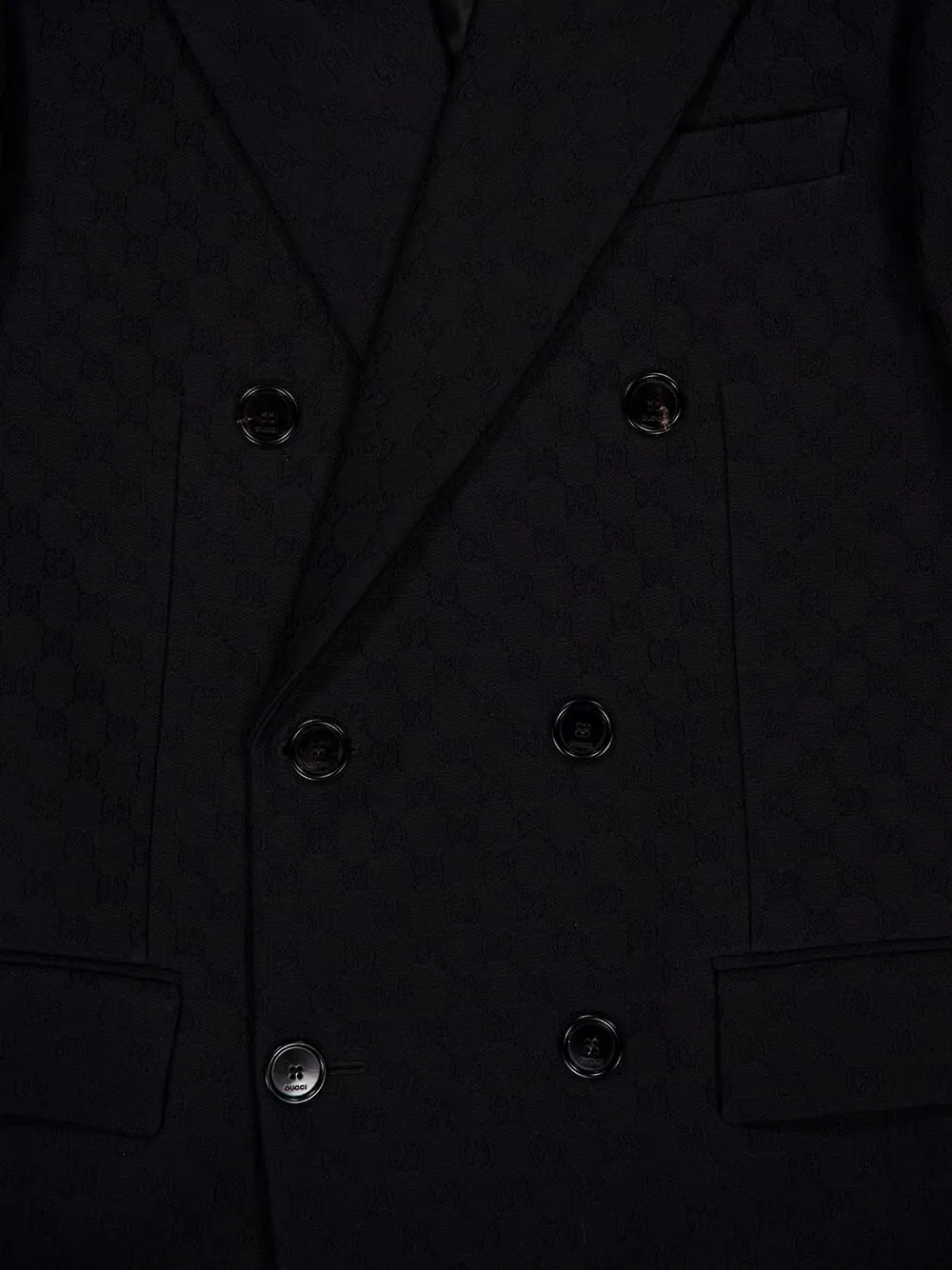 Black GG Silk Wool Crêpe Double-Breasted Coat