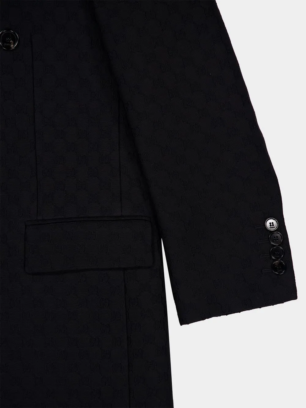 Black GG Silk Wool Crêpe Double-Breasted Coat