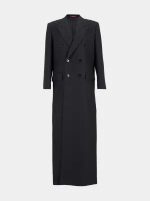 Black GG Silk Wool Crêpe Double-Breasted Coat
