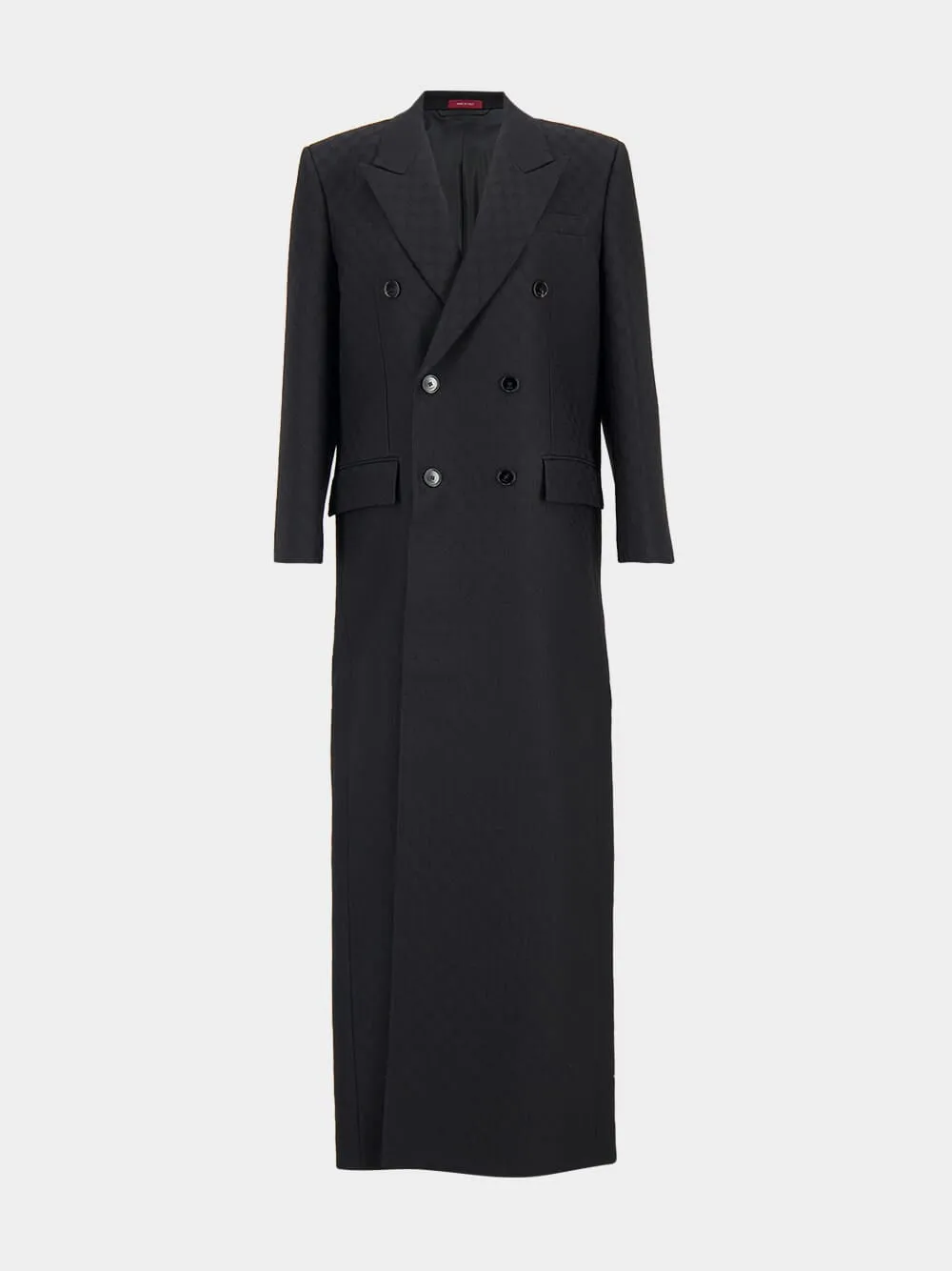 Black GG Silk Wool Crêpe Double-Breasted Coat