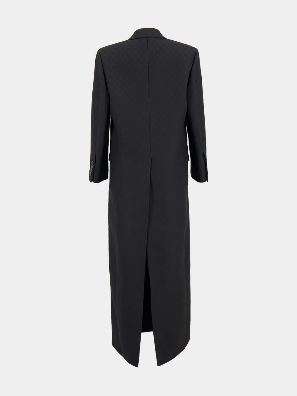 Black GG Silk Wool Crêpe Double-Breasted Coat