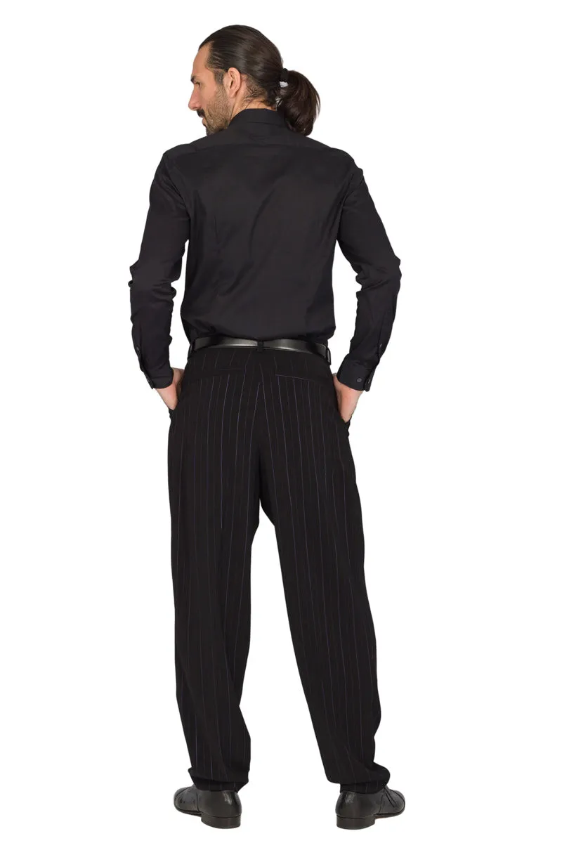 Black Striped Tango Pants With Inverted Box Pleat