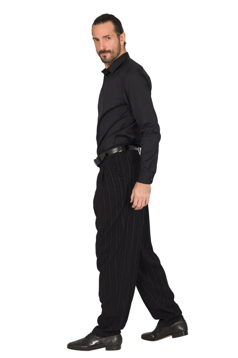 Black Striped Tango Pants With Inverted Box Pleat