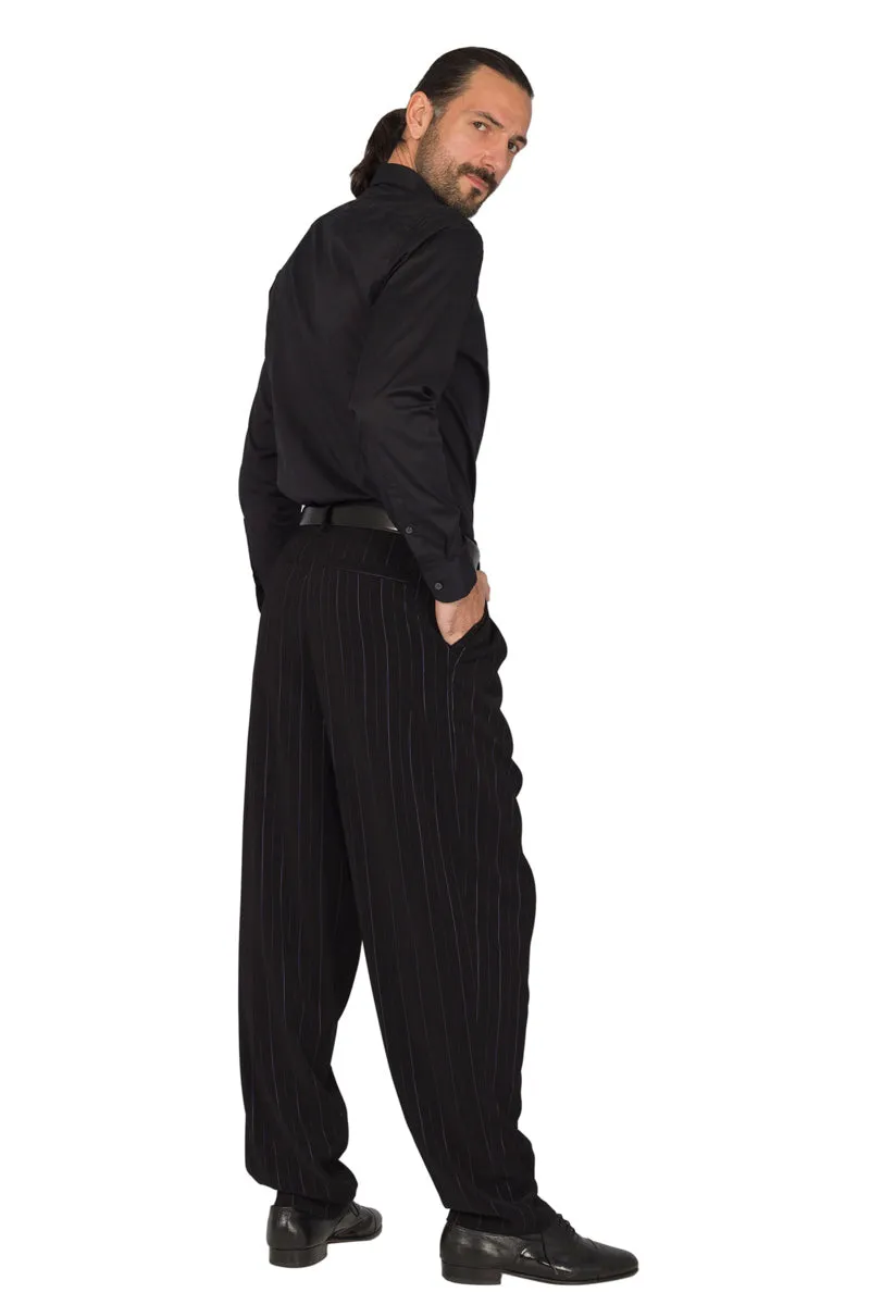 Black Striped Tango Pants With Inverted Box Pleat