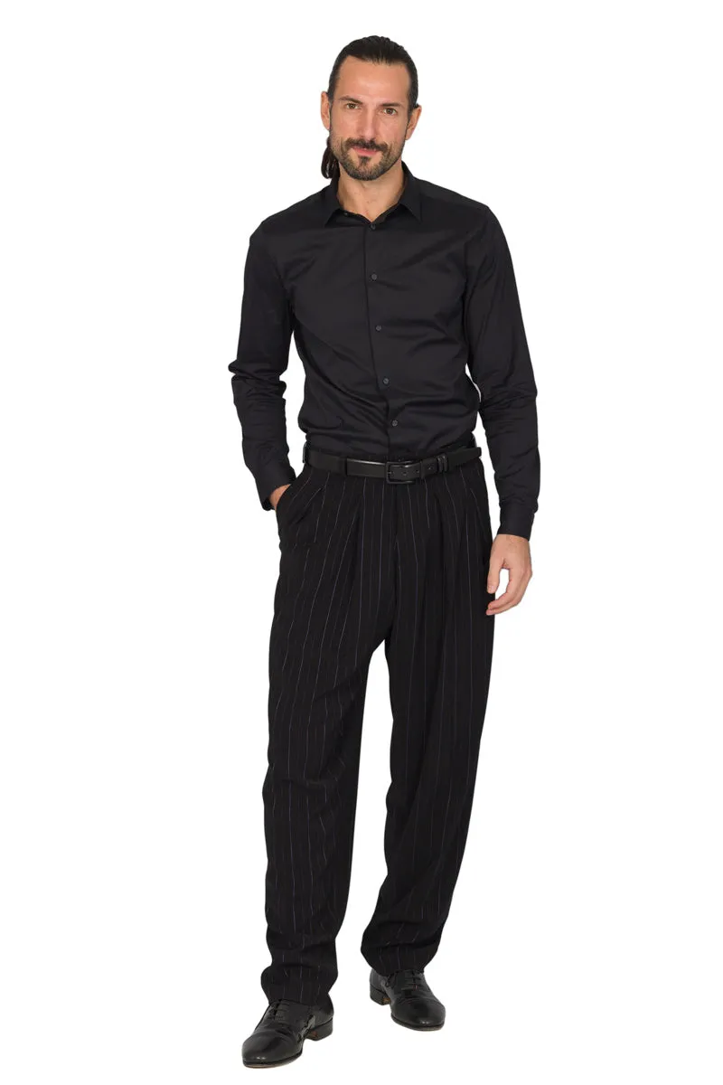 Black Striped Tango Pants With Inverted Box Pleat