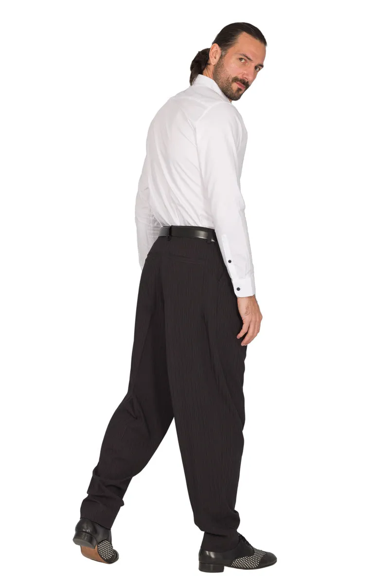 Black Thin Striped Tango Pants With Inverted Box Pleat