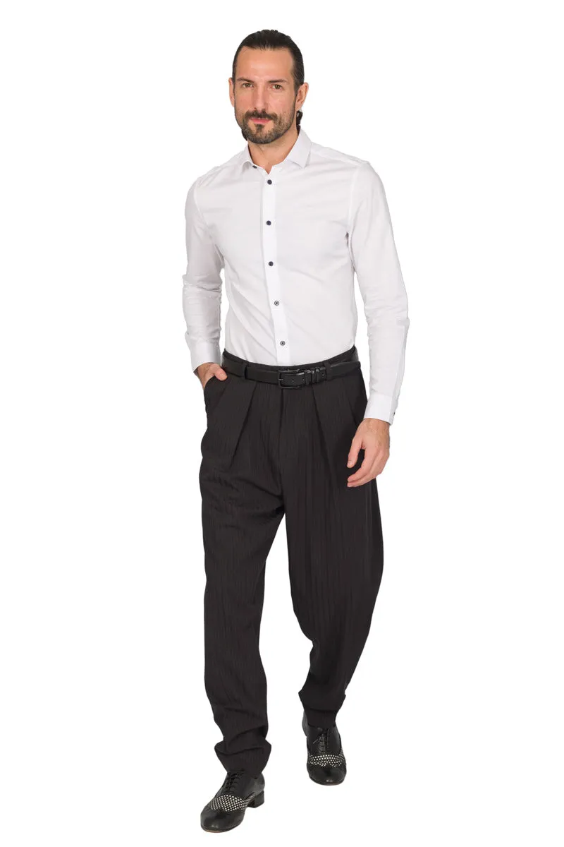 Black Thin Striped Tango Pants With Inverted Box Pleat