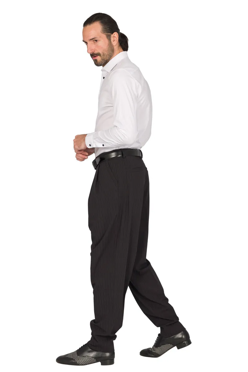 Black Thin Striped Tango Pants With Inverted Box Pleat