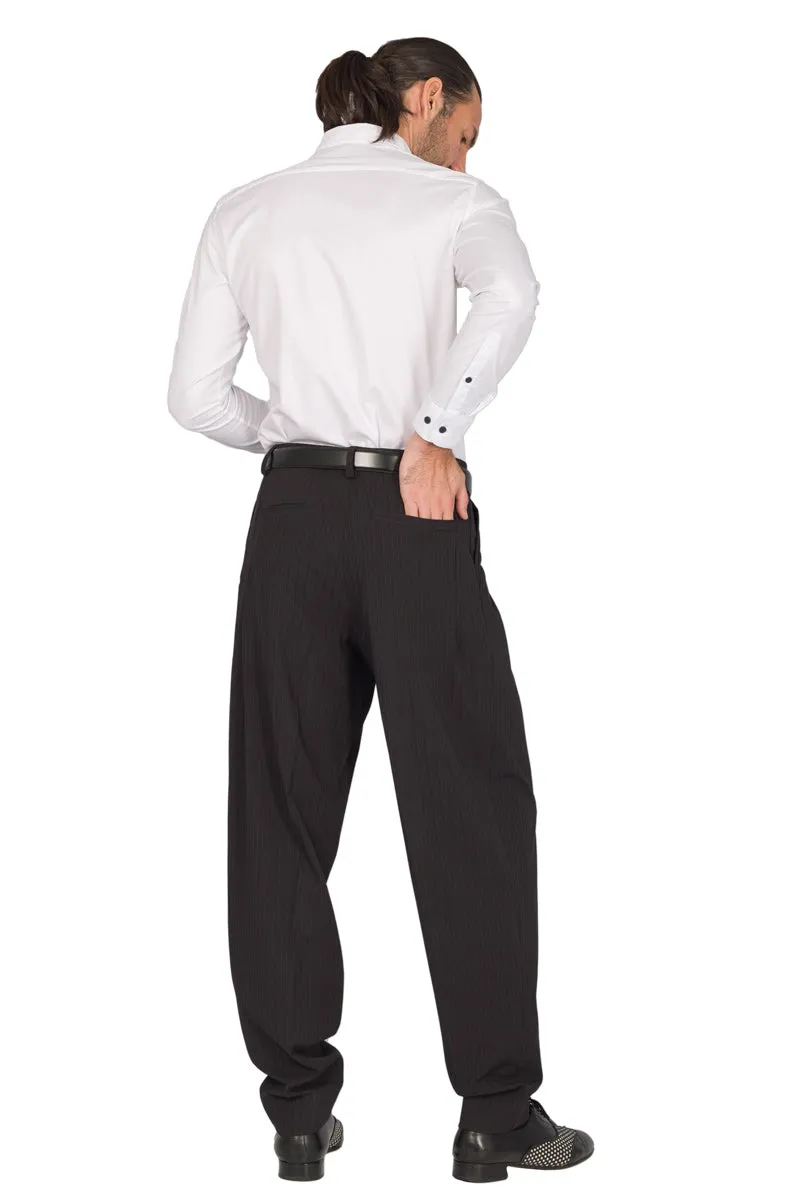 Black Thin Striped Tango Pants With Inverted Box Pleat