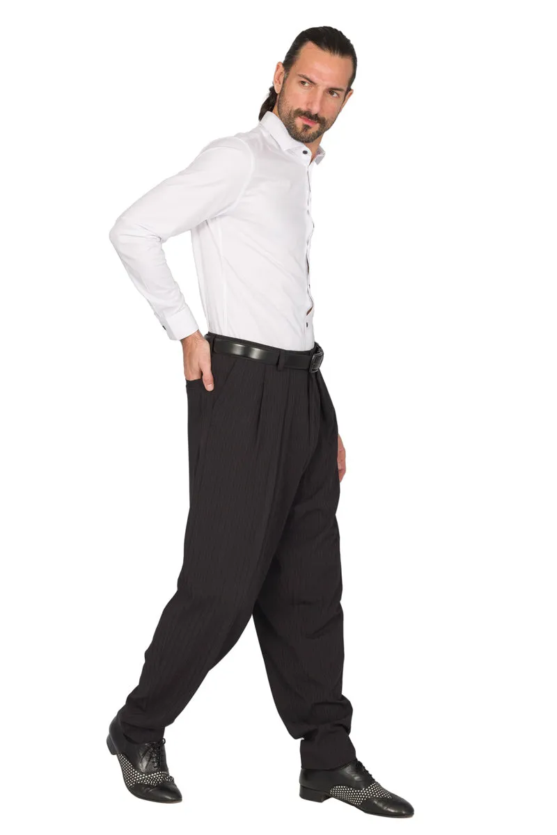 Black Thin Striped Tango Pants With Inverted Box Pleat