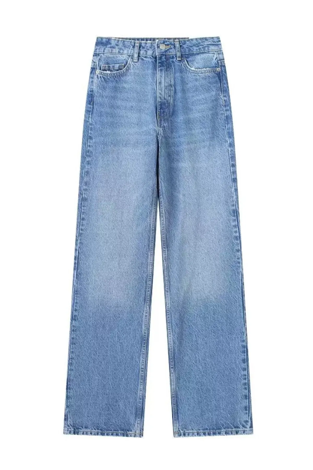 BLAKE High-Waist Straight Leg Full Length Jeans (Blue Washed)