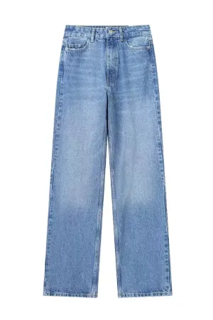 BLAKE High-Waist Straight Leg Full Length Jeans (Blue Washed)