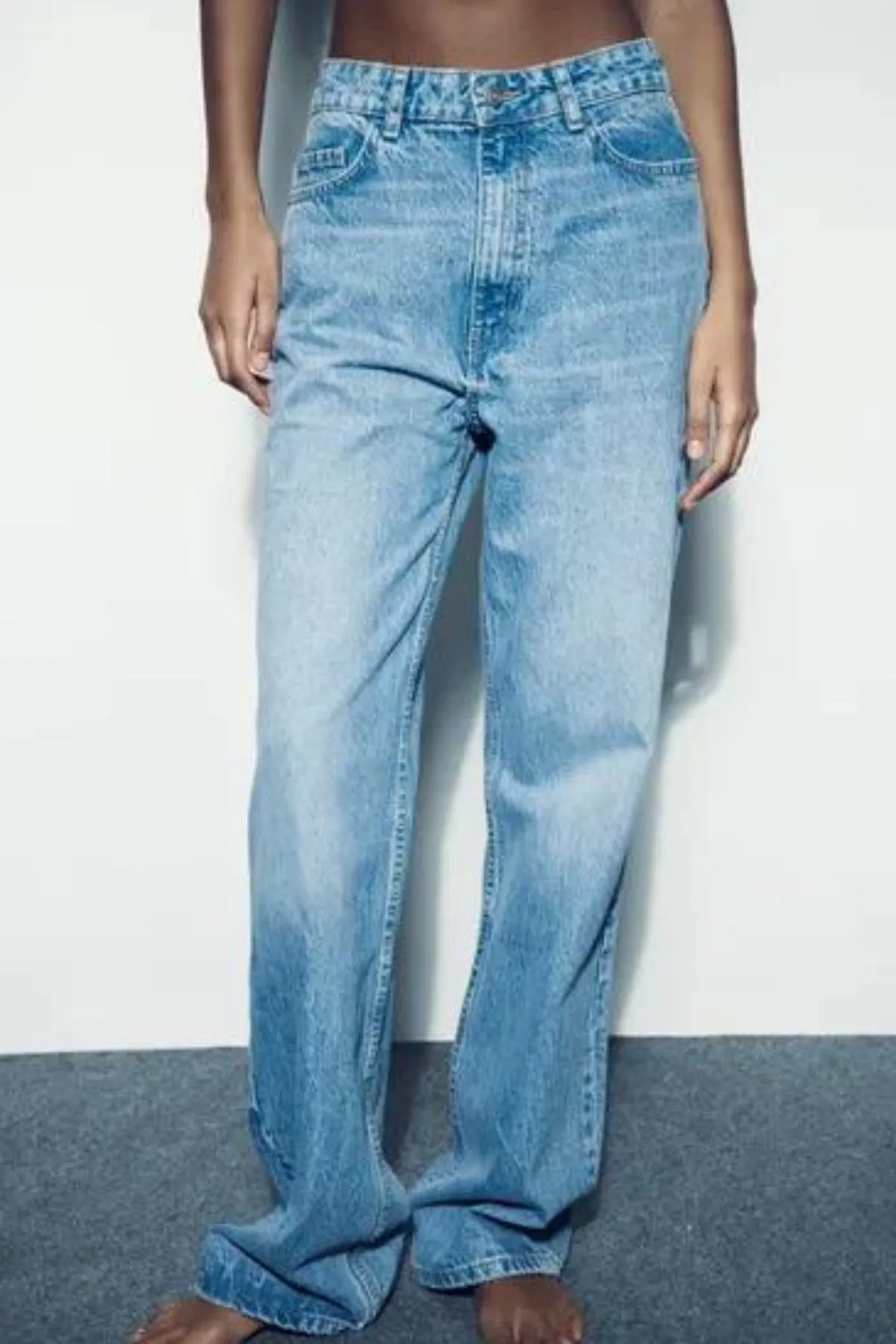 BLAKE High-Waist Straight Leg Full Length Jeans (Blue Washed)