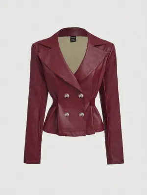 Blazer de PU Rojo Vino para Mujer - Cherry Vibes