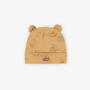 Bonnet jaune en coton biologique extensible, naissance || Yellow beanie in stretch organic cotton, newborn