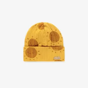 Bonnet jaune à motifs en coton, naissance || Yellow patterned hat in cotton, newborn
