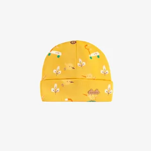 Bonnet jaune à motifs, naissance||Yellow hat with all over prints, newborn