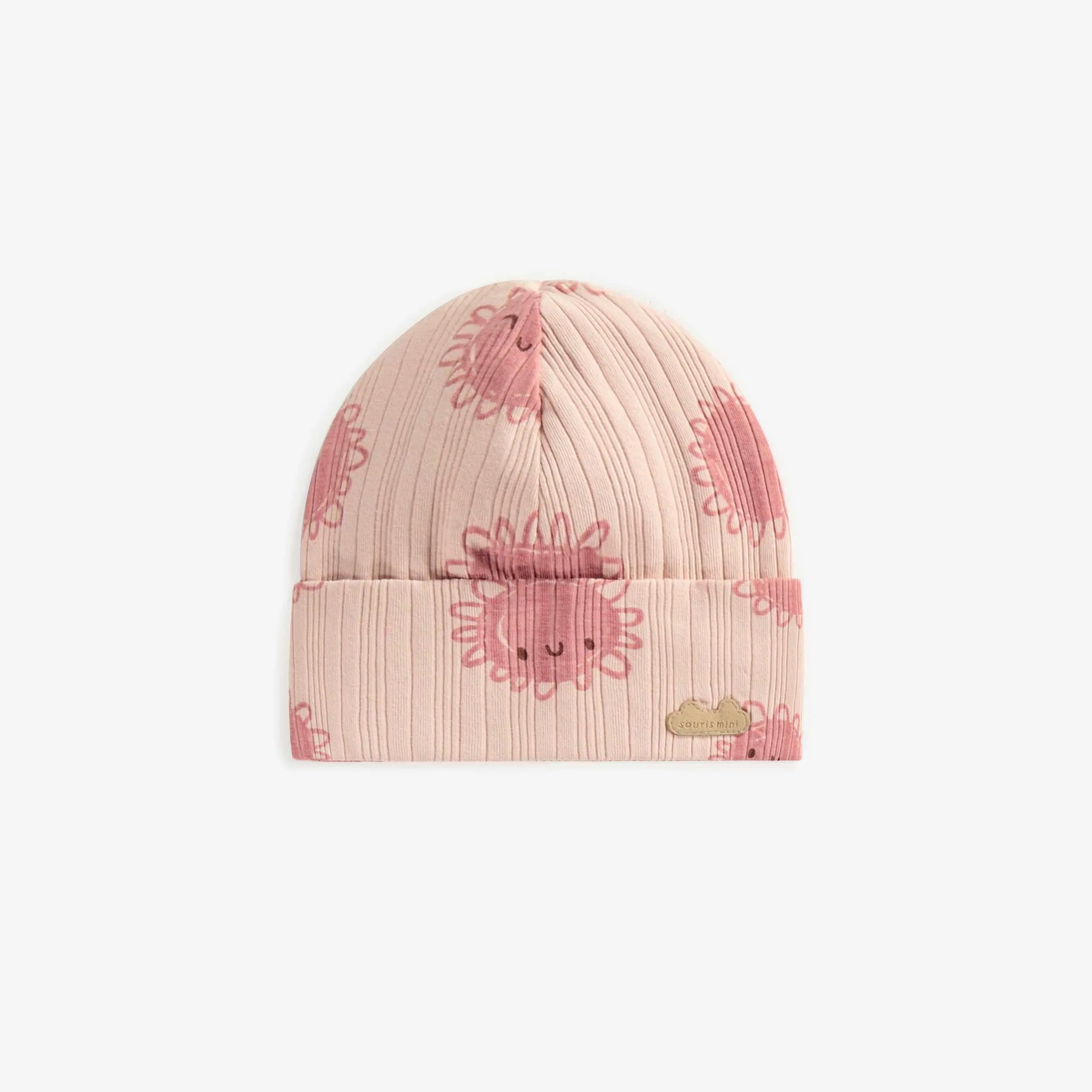 Bonnet rose à motifs en coton, naissance || Pink patterned hat in cotton, newborn