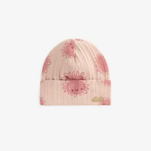 Bonnet rose à motifs en coton, naissance || Pink patterned hat in cotton, newborn